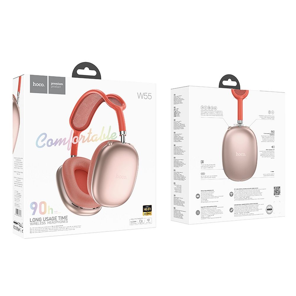 HOCO W55 Wireless Bluetooth Headphones 90h -Pink Color 1's Buy