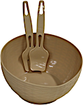 Salad Rattan Bowl With Fork & Spoon Beige