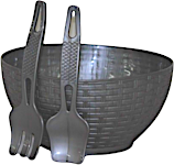 Salad Rattan bowl With Fork & Spoon Silver