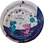 Happy Birthday Dinasour Large & Small Plates 6's