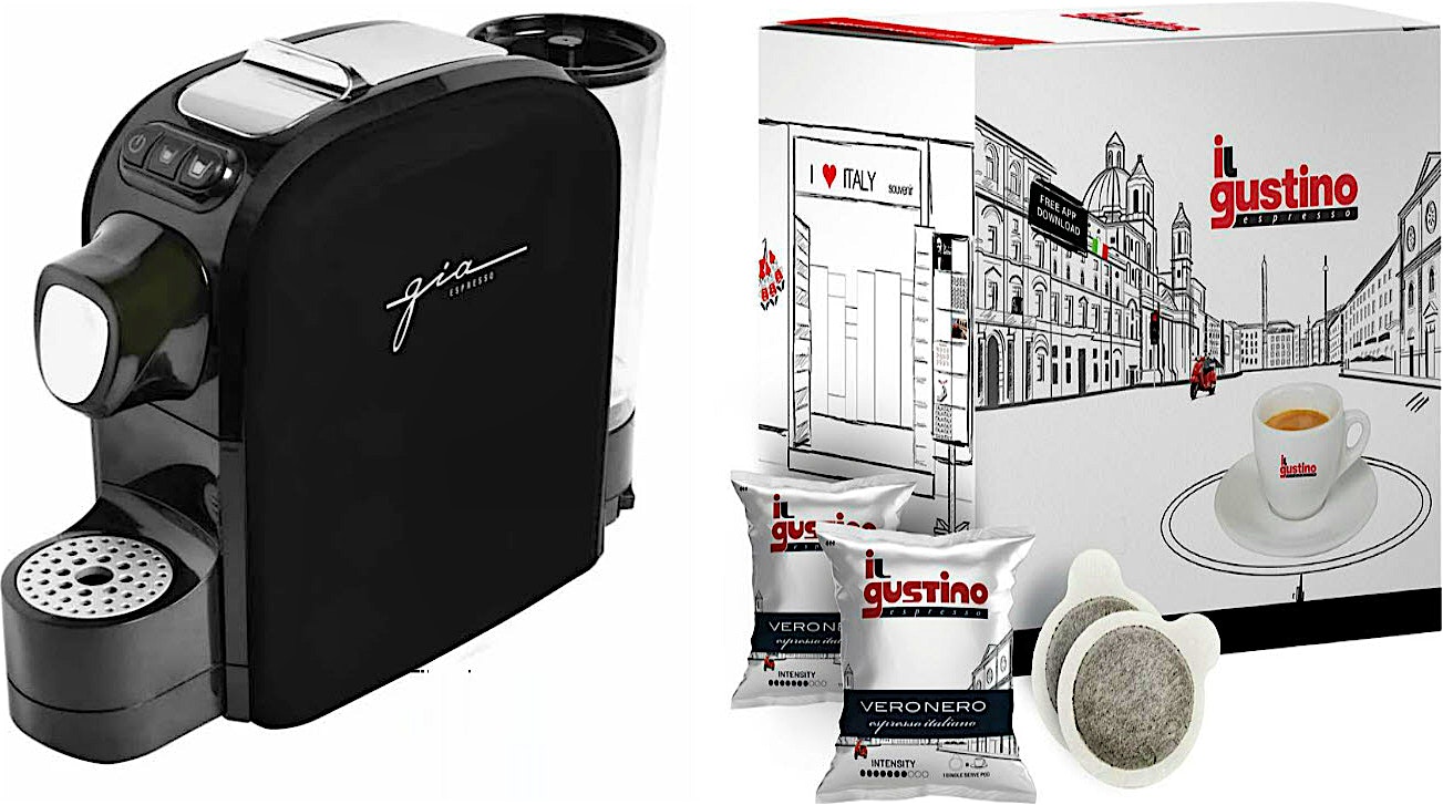 GIA Pods Espresso Machine + Gustinio Pods Box 100's