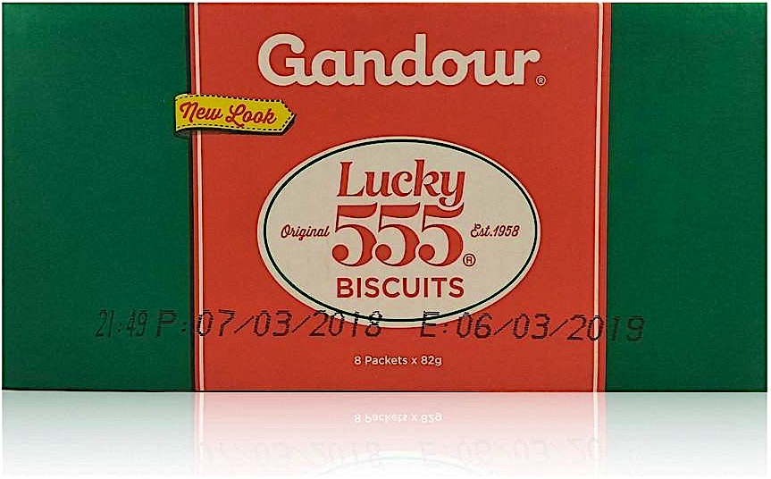 Gandour Biscuit Lucky 555 + Domo Custard Vanilla 200 g Free- 8 x 76.5 g